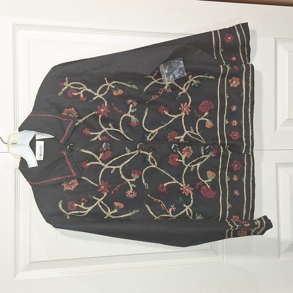 Vintage units silk blend button-up lined shirt jacket - S - floral black